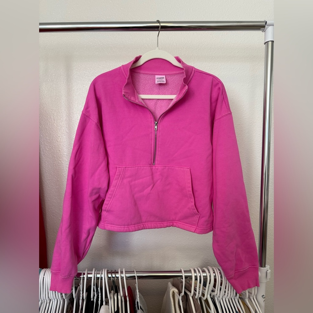 PINK Victoria's Secret Hot Pink Quarter-Zip Sweatshirt